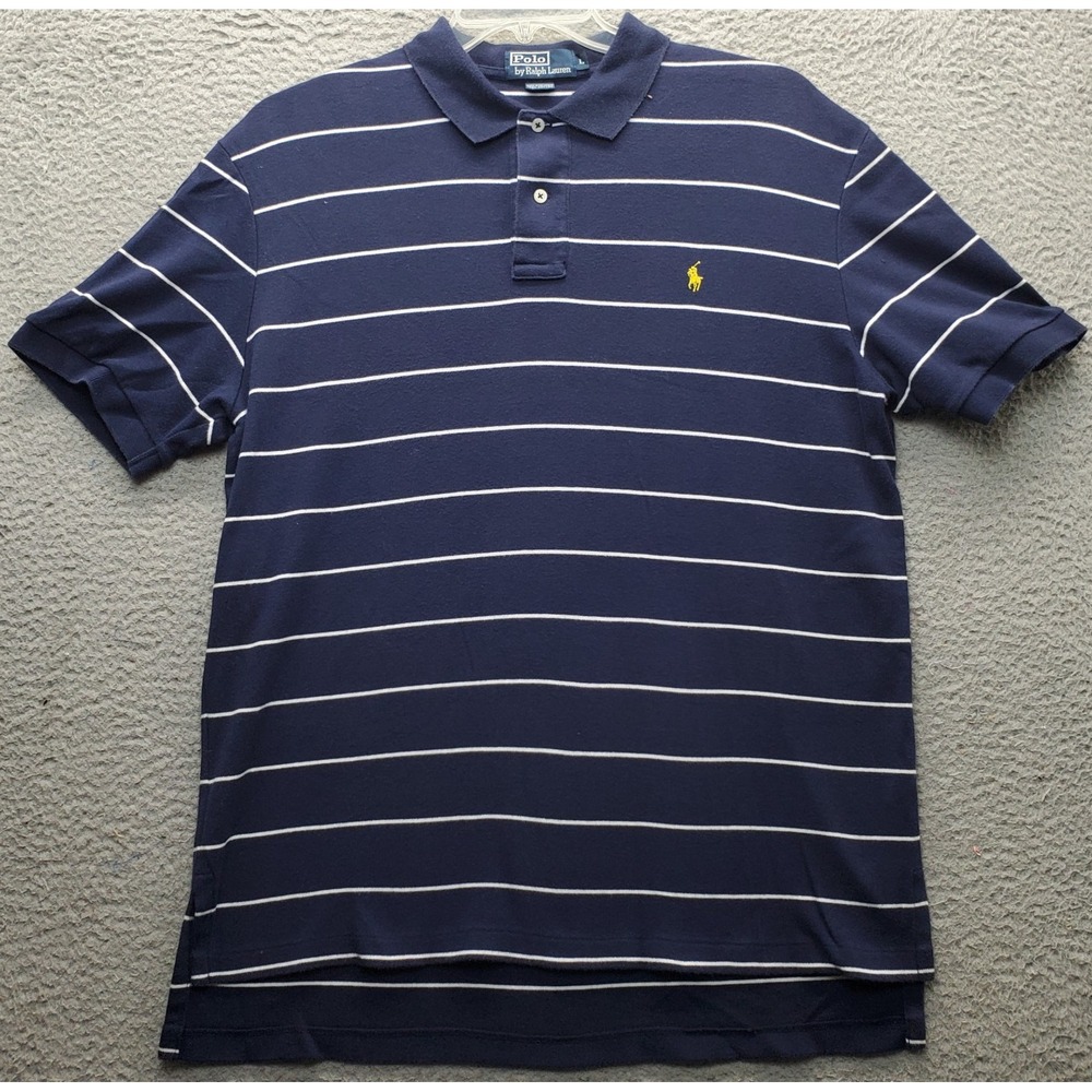 Polo by Ralph Lauren Golf Polo Shirt Men L Multi Striped High Low Slit Pony Logo